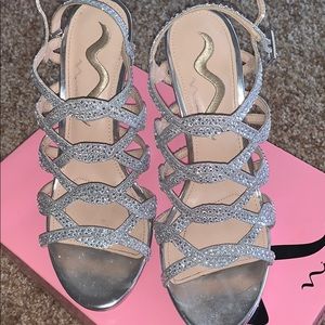 Silver sparkle shoes high heels